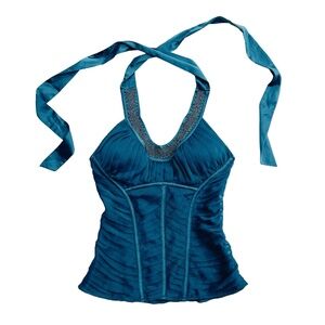 NWT Bebe Beaded Teal Halter Top